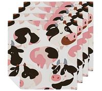 Cow Pattern Cloth Napkin 4 PCS Table Dinner Napkins Washable & Reusable Cloth Napkins Washable Tablecloth for Party, Wedding, Lunch, Dinners, Banquet, Christmas