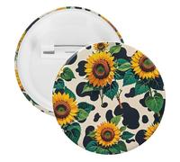 Cow Patterned Sunflower Badge Metal Round Pins, Lightweight Brooch for Backpack, Fashion Button Pins Badge for Shirts, Jackets, Shawl Coat, Unisex, 12PCS, Tinplate, metal round pins