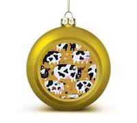 Cow Patterns Christmas Tree Ornaments 1.6 Inch Shatterproof Pc Plastic Balls with Lanyard Baubles Hanging Christmas Ball Ornaments for Xmas Tree Holiday Party Wedding Home Decorations-Golden