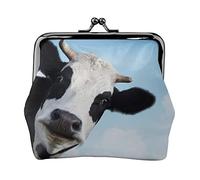 Cow Patterns Print Double Clasp Metal Frame Leather Kiss Lock Change Pouch Wallet for Women with Keys, Small Purses