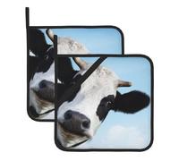 Cow Patterns Print Oven Microwave Potholders Heat Resistant Square Hot Pads (2 Pc Set) For Kitchen Cooking And Baking
