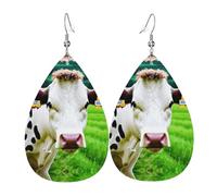 Cow Patterns Printed Teardrop Leather Earrings, Fashion Water Drop Dangle Accessory for Holiday Party