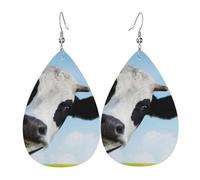 Cow Patterns Teardrop Leather Earrings Ladies Print Pendant With Hook Fashion Vintage Party Daily Wear