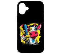 Cow Peace Sign Retro Pop Farm Character Graphic Gesture Case for iPhone 16 Plus