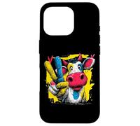 Cow Peace Sign Retro Pop Farm Character Graphic Gesture Case for iPhone 16 Pro