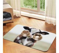 Cow Pet Feeding Mat Absorbent Pu Leather Dog Cat Food Mats Contain Spills Protects Floors, Anti-Slip Rubber Backing Dog Bowl Mats Easy Clean Pet Placemats 40x60cm