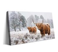 Cow Pictures Wall Decor Highland Cow Canvas Wall Pictures Farmhouse Wall Art Cow Canvas Wall Art Large Rustic Art Painting Snow Highland Cattle Decor For Living Room Bedroom Home Office 20x40 inch
