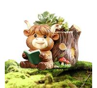 Cow Planter, Rustic Resin with Drain Hole and Non-Slip - Small Flower Pots, Cute Planters, for Indoor Kitchen, Bedroom, Living Room, Office, Student Dorm, Farmhouse, Garden, Yard