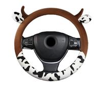 Cow Plush Car Steering Wheel Cover Universal Fit 15in Non-Slip Cute Cow Print Steering Wheel Protector Pad Soft Fluffy Elastic Circular Steering Wheel Car Decor for Auto SUV Sedan Van Truck Men Women