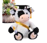 Cow Plush - Solid Foam Layer Sitting 9" Mini Gift Doll Academic Keepsake Stuffed Cattle Soft Velvet Fabric Mortar Hat | Simple Cuddly Mascot