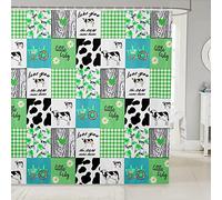 Cow Print 3D Shower Curtain, Green Square Bathroom Shower Curtains Mould Proof Resistant Waterproof Bathroom Curtains, Washable Fabric Decor Bath Curtains with 12 Hooks, 180 x 200 cm