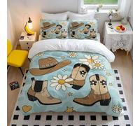 Cow Print Bedding Western Style Retro Wild West Cowboy Hat Boots Beige Duvet Cover Country Farmhouse Microfiber Bedding Sets Teens Bedroom Decor (style1,King240x220cm+50x75cm*2)