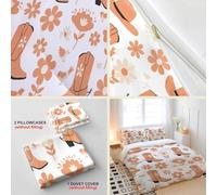 Cow Print Bedding Western Style Retro Wild West Cowboy Hat Boots Beige Duvet Cover Country Farmhouse Microfiber Bedding Sets Teens Bedroom Decor (style4,Double200x200cm+50x75cm*2)