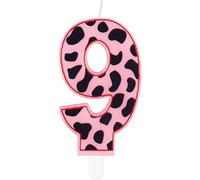 Cow Print Birthday Candles, Pink Cow 9th Birthday Number Candles, Pink Number 9 Candle for Cake, Girls Boys 9th Birthday Decorations, Cow Happy Birthday Candles, Farm Animals Theme Party Decorations