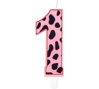Cow Print Birthday Candles, Pink Cow First Birthday Number Candles, Pink Number 1 Candle for Cake, Girls Boys 1st Birthday Decorations, Cow Happy Birthday Candles, Farm Animals Theme Party Decorations
