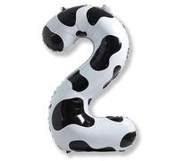 Cow Print Birthday Number Balloons, 40 Inch Large Foil Number 2 Self Inflating Balloons for Girls Boys 2nd Birthday Party Decor Baby Shower Cowboy Cowgirl Farm Animal Theme Party Decorations Supplies