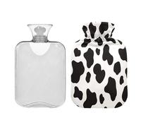 Cow Print Black White Cute hot Water Bottle with Soft Cover 2L hot Compress Bag for Hot and Cold Therapies Neck and Shoulder Pain Relief Bolsa Caliente para Dolores Menstrual