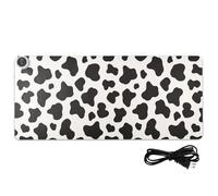Cow Print Black White Heated PU Mouse Pad 31.5 x 13 in Non Slip Work Mat for Office Desk Gaming Accessories