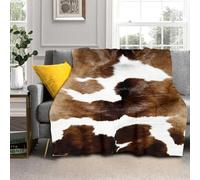 Cow Print Blanket Soft Flannel Lightweight Brown Whtie Cowhide Throw Blanket Cozy Warm Western Cow Hide Blankets All Seasons Living Room Decor for Kids Adults Use On Couch Bed Sofa Office 40x50 inch