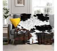 Cow Print Blanket Soft Flannel Lightweight Cowhide Western Throw Blanket Cozy Warm White Brown Cow Blankets All Seasons Living Room Decor for Couch Chair Bed Sofa Office 60x80 inch