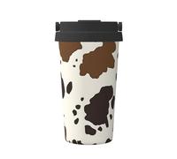 Cow Print Brown Portable Stainless Steel Travel Mug - Insulated Hot & Cold Drink Tumbler with Leak-Proof Lid, Commuter-Friendly Coffee Cup for Office, Car & Outdoors