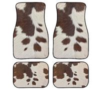 Cow Print Car Floor Mats Set of 4,Brown Cow Fur Texture Cute Animal Skin Print Vehicle Front Rear Carpets Mats Universal Car Floor Rugs Non-Slip Auto Car Decor Accessories for SUV Van Truck