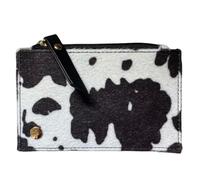 Cow Print Coin & Card Purse - Faux Leather Mini Wallet with Zip Compartment, Card Slots & Slip Pocket - 13.5 × 9 × 1 cm (Black)