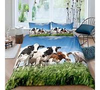 Cow Print Duvet Cover Set Double Size For Kid Teen Animal Cow Pattern Bedding Set 3D Farm Animals Decorative 3 Piece Bedding Set With 2 Pillow Shams Black White Brown Blue