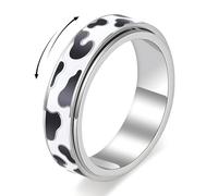 Cow Print Fidget Spinner Ring for Women - 18K Gold Plated Stainless Steel Rotating Band,Black & White Enamel,Anti-Anxiety Stress Relief Jewelry for Work Travel Home,Hypoallergenic,Birthday Gift