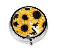 Cow Print Flower Small Pill Box 3 Compartment Portable Pill Box for Purse Pocket Sunflower Mini Medicine Organiser for Daily Vitamin Fish Oil Storage