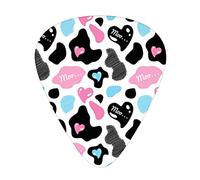 Cow Print Guitar Picks 12 Pack Universal ABS Guitar Picks,Lovely Cow Hide with Cute Hearts Moo Barnyard Love Abstract Design,for Acoustic and Electric Guitar,Pale Pink Black White