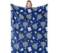 cow print Hanukkah Gift Blanket for Couch Bed - Soft Menorah Throw Blanket with Dreidel & Star of David Design - Blue & White Jewish Holiday Present for Adults, Kids, Family 50"x60"