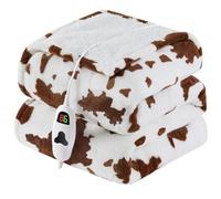 Cow Print Heated Blanket Electric Throw, 50x60 Faux Rabbit Fur Heating Blanket with 10 Heating Levels & 8 Hours Auto Off, Soft Cozy Sherpa Winter Blanket Warmer, Plush Fluffy Warming Gift for Couch