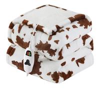 Cow Print Heated Blanket Electric Throw, 50x60 Faux Rabbit Fur Heating Blanket with 10 Heating Levels & 8 Hours Auto Off, Soft Cozy Sherpa Winter Blanket Warmer, Plush Fluffy Warming Gift for Couch
