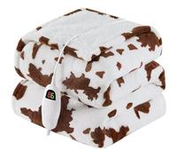 Cow Print Heated Blanket Electric Throw, 50x60 Faux Rabbit Fur Heating Blanket with 10 Heating Levels & 8 Hours Auto Off, Soft Cozy Sherpa Winter Blanket Warmer, Plush Fluffy Warming Gift for Couch
