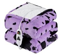 Cow Print Heated Electric Blanket Throw,50X60 Purple Heating Blanket with 10 Heats Levels & 8 Hours Auto Off,Highland Cow Decor Fleece Sherpa Blankets Warmer Gifts for Women Adults Washable,ETL