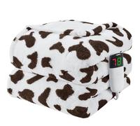 Cow Print Heated Electric Blanket Twin,62X84 Brown Heating Blanket with 10 Heats Levels & 8 Hours Auto Off,Cute Cow Decor Fleece Sherpa Blankets Warmer Gifts for Women Couch Office,Washable,ETL