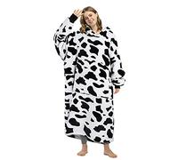 Cow Print Long Hoodie Blanket, Oversized Thick Sherpa Sweatshirt, Soft Cozy Warm Wearable Blanket, Comfortable Giant Hoody Front Huge Pocket Sweater Adults Men Women