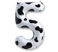 Cow Print Number Balloons 5 for Kids, 40 Inch Foil Large Number 5 Self Inflating Balloon for Boys Girls 5th Birthday Decorations Farm Animal Theme Cowboy Cowgirl Theme Party Decoration Supplies