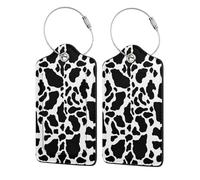 Cow Print Pattern,Luggage Tags Pu Leather Name Tag Travel Suitcase Identifier ID Tags Durable Luggage Label 2 pcs