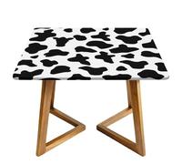 Cow Print Pattern Square Tablecloth with Elastic Edgs Abstract Fitted Table Cover Waterproof Topper Cap for Dining Wedding Party Picnic 90cm