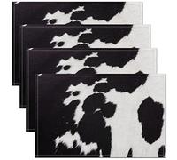 Cow Print Placemats Set of 4 45x30cm Black White Cowhide Print Placemats for Dining Table Indoor Outdoor Kitchen Farmhouse Animal Table Mats Placemat Abstract Art Table Place Mats