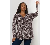Cow Print Ribbed Henley Top Yours Brown 18