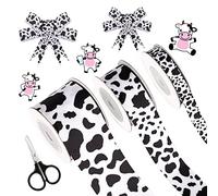 Cow Print Ribbon, BENBO 3 Rolls 15 Yards Cow Print Wired Edge Ribbon Cow Spot Pattern Burlap Wrapping Fabric Ribbon Animal Print Ribbon with Scissors for Wreaths, Wrapping, Crafting, Home Party