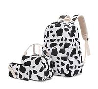 Cow Print School Backpack with Lunch Tote Pencil Bag Multi Pocket Schoolbag Student Daypack Book Bags for Teen Girl