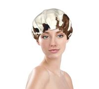 Cow Print Shower Cap, Waterproof Reusable Bath Caps For Women Hair, Double Layers Elastic Shower Hat Hair Protection