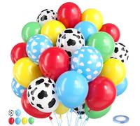 Cow Print Sky Blue Cloud Balloons Set,50Pcs 12 Inch Animal Print Red Blue Yellow Green Latex Balloon,for Kids Boys Girls Birthday Party Supplies