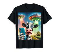 Cow Print Stuff Funny Gifts for Men Cow Selfie With UFOs T-Shirt