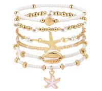 cow print Summer Beach Bracelets for Women Men, Stackable Seashell Starfish Beaded Bracelets, Seaside Holiday Vacation Party Birthday Gifts for Women Surfers Friends Her Him Family