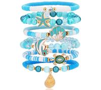 cow print Summer Beach Bracelets for Women Men, Stackable Seashell Starfish Beaded Bracelets, Seaside Holiday Vacation Party Birthday Gifts for Women Surfers Friends Her Him Family, One Size, alloy